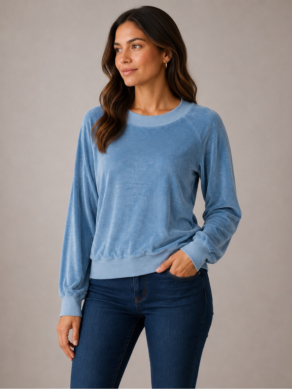 LA Made Blue Velour Raglan Sweatshirt Small NWT Made in USA
